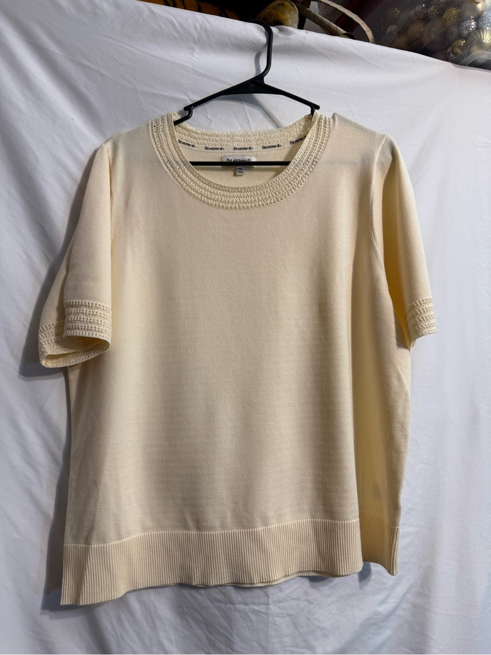 BearPaw Cream Short-Sleeve Knit Top with Textured Crewneck